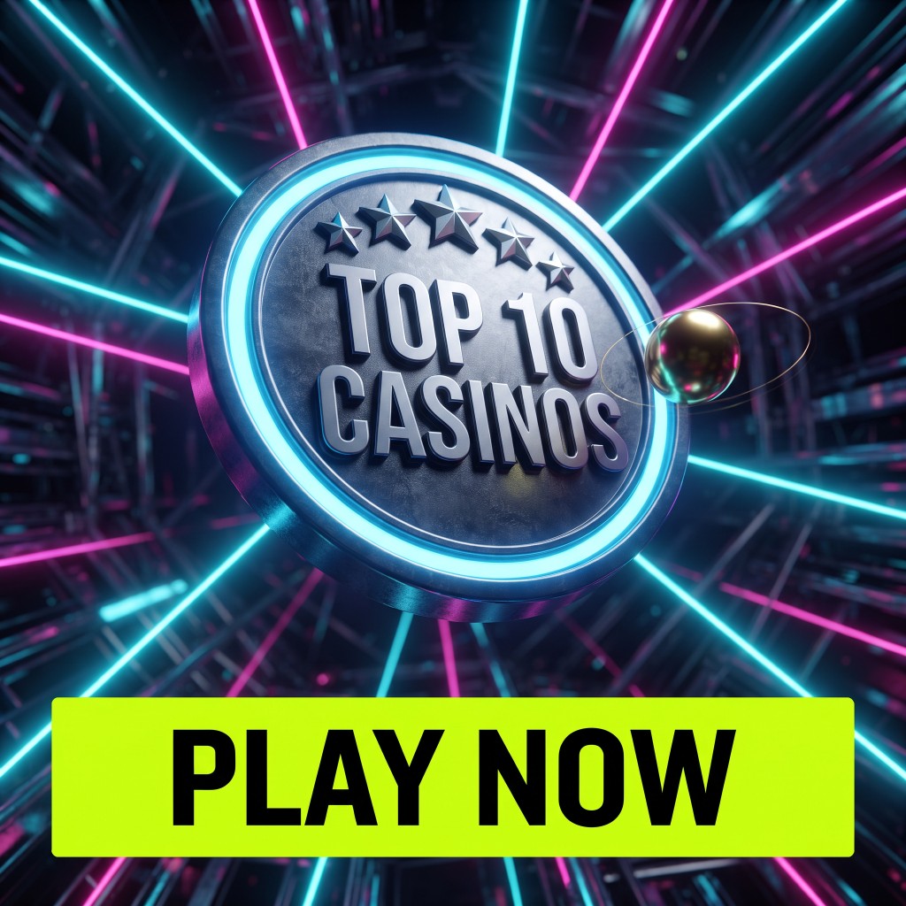 Top 10 Casinos — neon badge graphic with Play Now